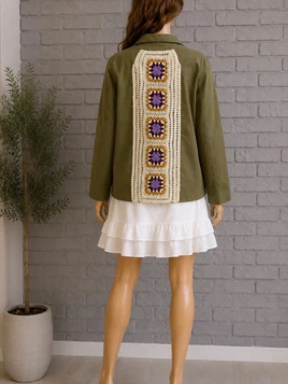 Earthbound Military Style Crochet Jacket Size S